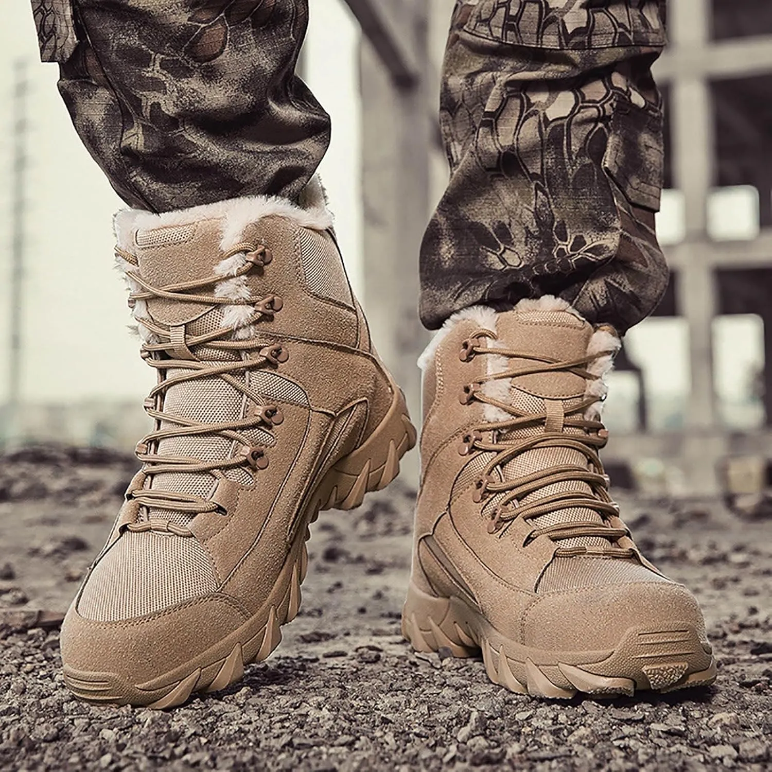 Mens Snow Boots Mid Calf Waterproof Warm Furry Lined Winter Boots Lace Up Non-Slip Ankle Boots Slip on Athletic Lightweight Hiking Shoes