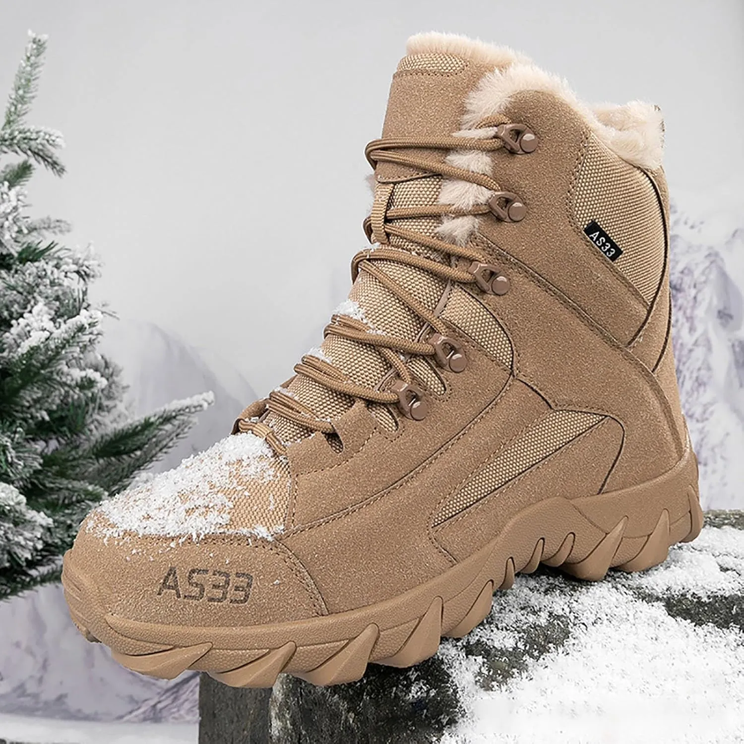 Mens Snow Boots Mid Calf Waterproof Warm Furry Lined Winter Boots Lace Up Non-Slip Ankle Boots Slip on Athletic Lightweight Hiking Shoes