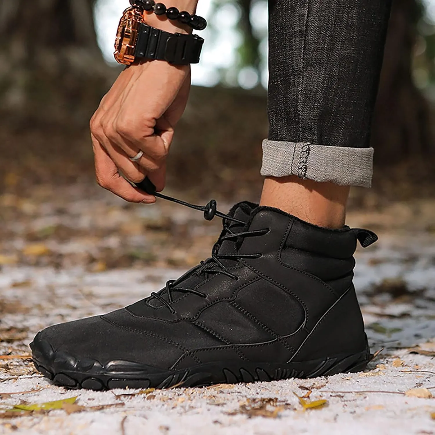 Men's Snow Boots Waterproof Furry Lined Warm Winter Boots Lace Up Cold Weather Anti-Slip Ankle Boots Comfortable Slip on Hiking Walking Shoes Sneakers