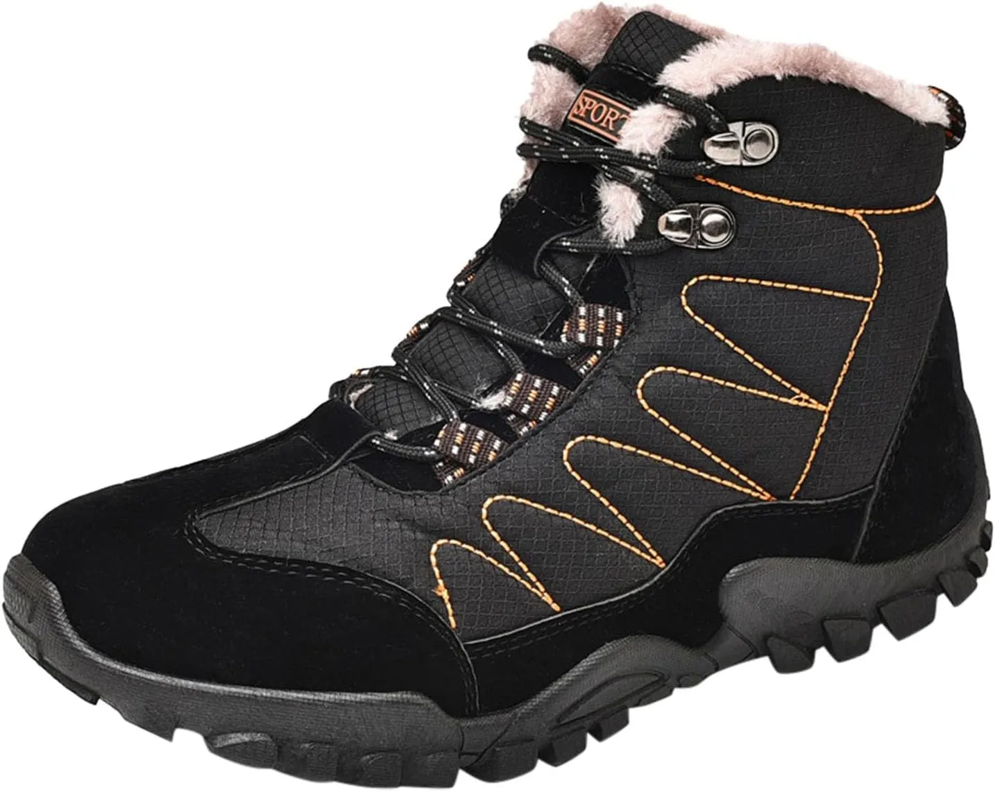 Men's Snow Boots Waterproof Fuzzy Furry Lined Winter Boots Lace Up Sneakers Cold Weather Anti-Slip Ankle Boots Classic Slip on Lightweight Hiking Shoes