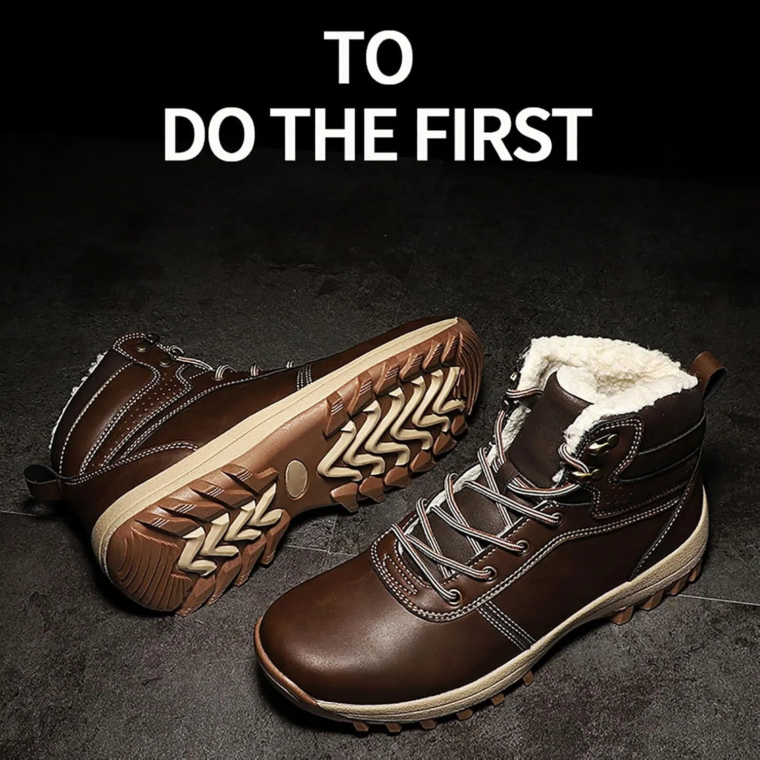 Mens Snow Boots Waterproof Warm Furry Lined Winter Boots Lace Up Cold-Weather Non-Slip Ankle Boots Slip on Athletic Lightweight Hiking Shoes