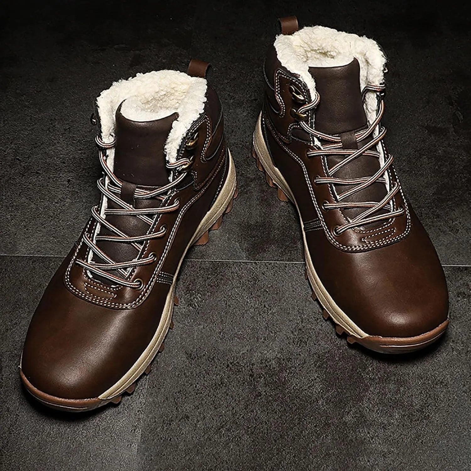 Mens Snow Boots Waterproof Warm Furry Lined Winter Boots Lace Up Cold-Weather Non-Slip Ankle Boots Slip on Athletic Lightweight Hiking Shoes