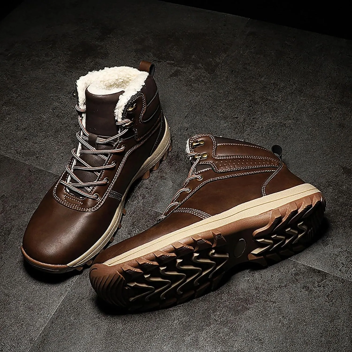 Mens Snow Boots Waterproof Warm Furry Lined Winter Boots Lace Up Cold-Weather Non-Slip Ankle Boots Slip on Athletic Lightweight Hiking Shoes