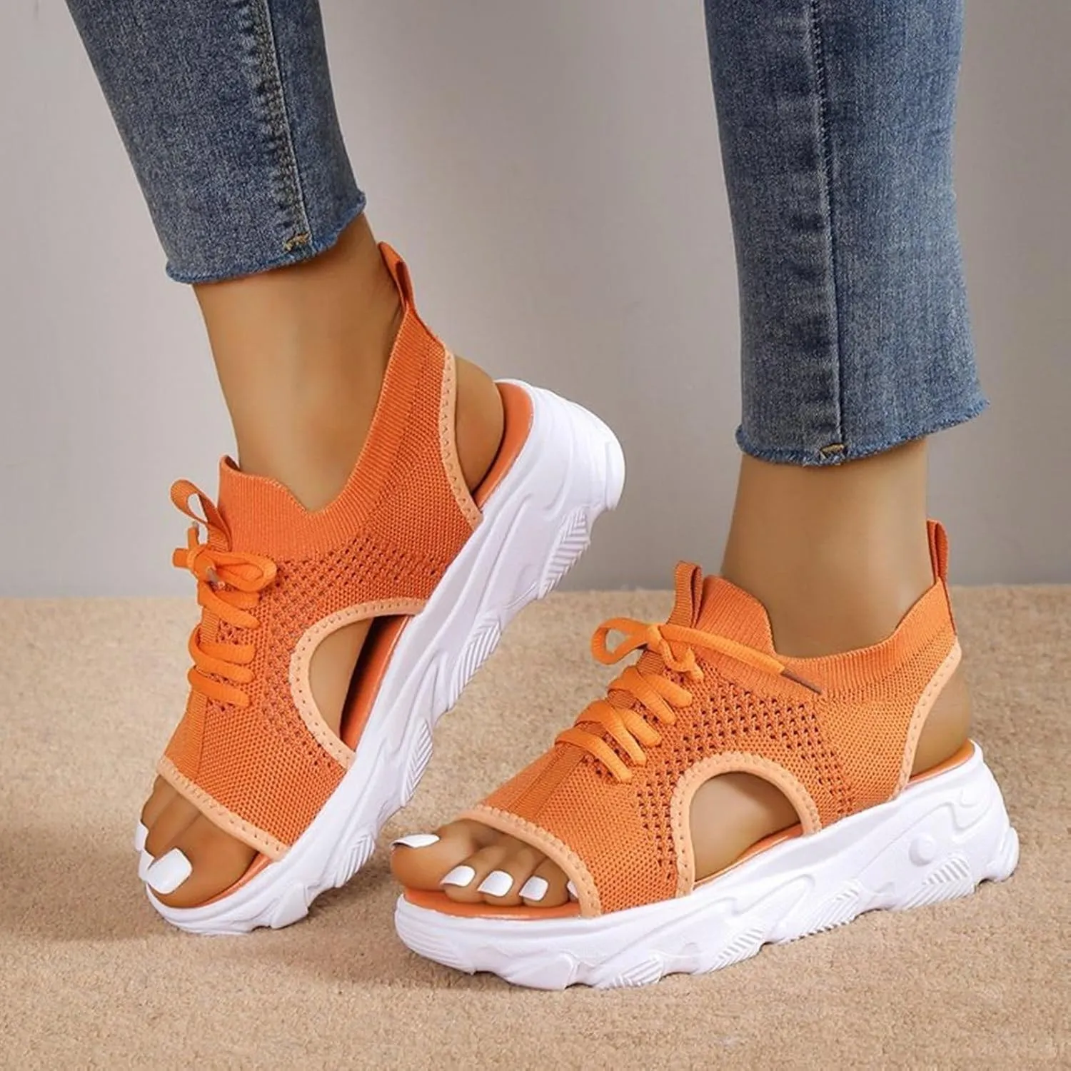 Orthopedic Wedge Sandals for Women Casual Breathable Mesh Hollow Out Open Toe Beach Shoes Lightweight Platform Ankle Strap Comfortable Outdoor Shoes Sandals