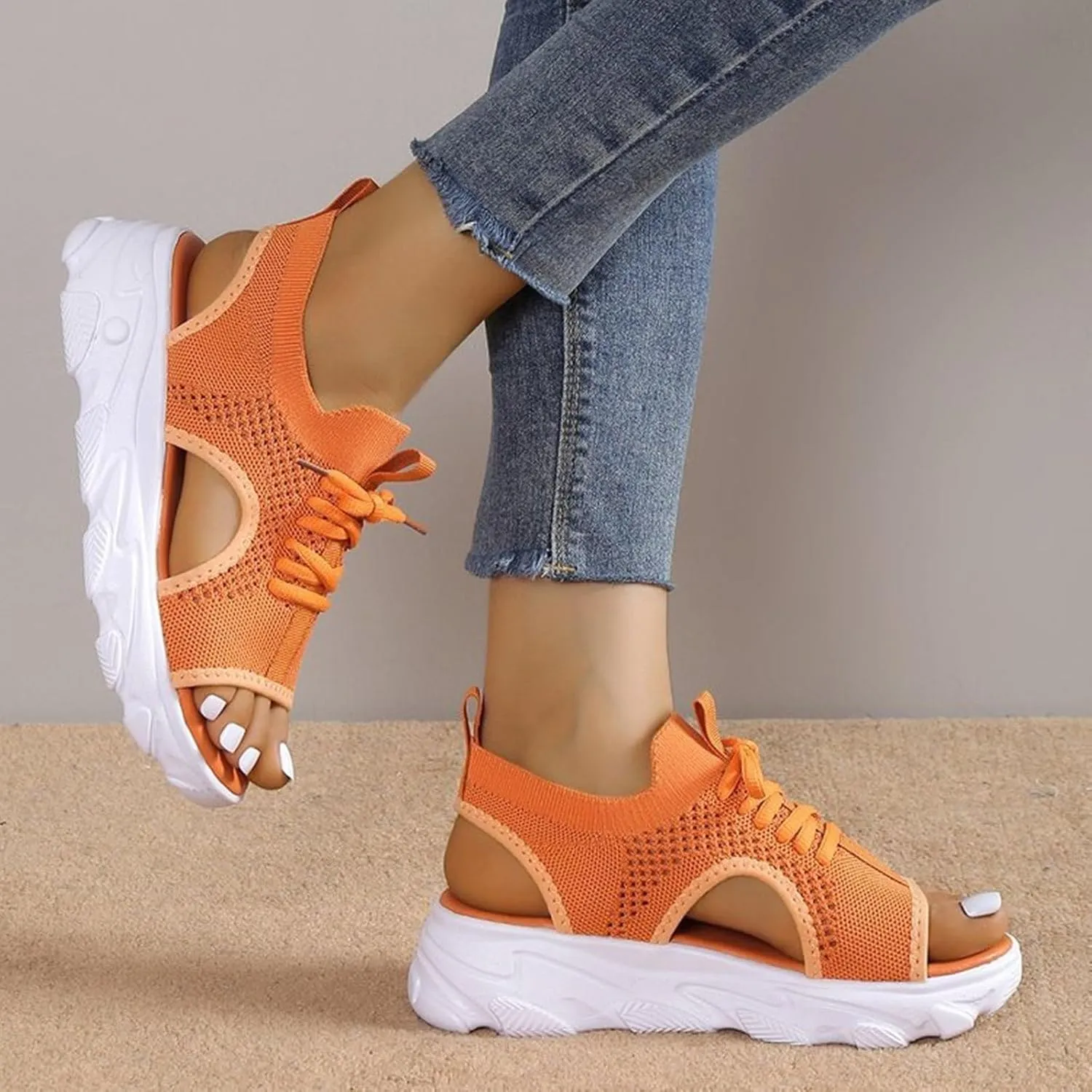 Orthopedic Wedge Sandals for Women Casual Breathable Mesh Hollow Out Open Toe Beach Shoes Lightweight Platform Ankle Strap Comfortable Outdoor Shoes Sandals