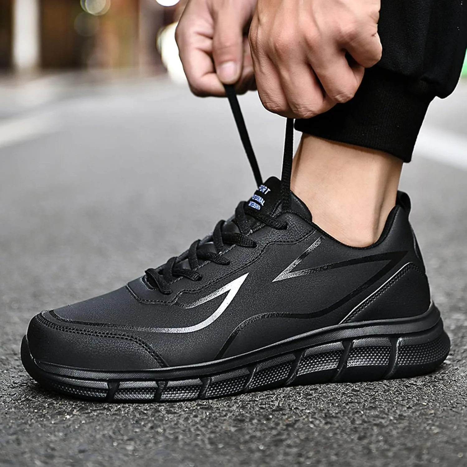 Outdoor Men Mountaineering Casual Sport Shoes Lace Up Solid Color Running Men's Classic Leather Fashion Sneaker