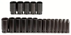 Proto 74116 Torqueplus 19 Piece Deep Impact Socket Sets, 1/2 in, 6 Point (1 Set)