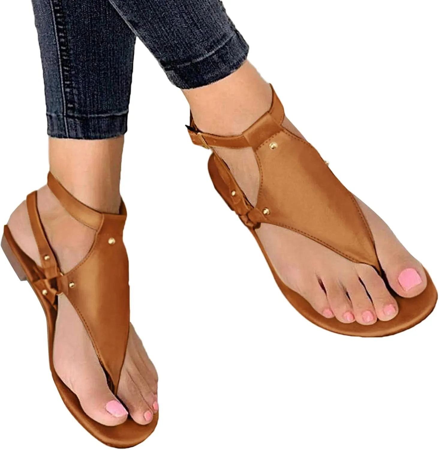 Sandals for Women 2024 Dressy Thong Sandals Open Toe Shoes Flat Buckle Ankle Strap Comfy Summer Walking Gladiator Sandals