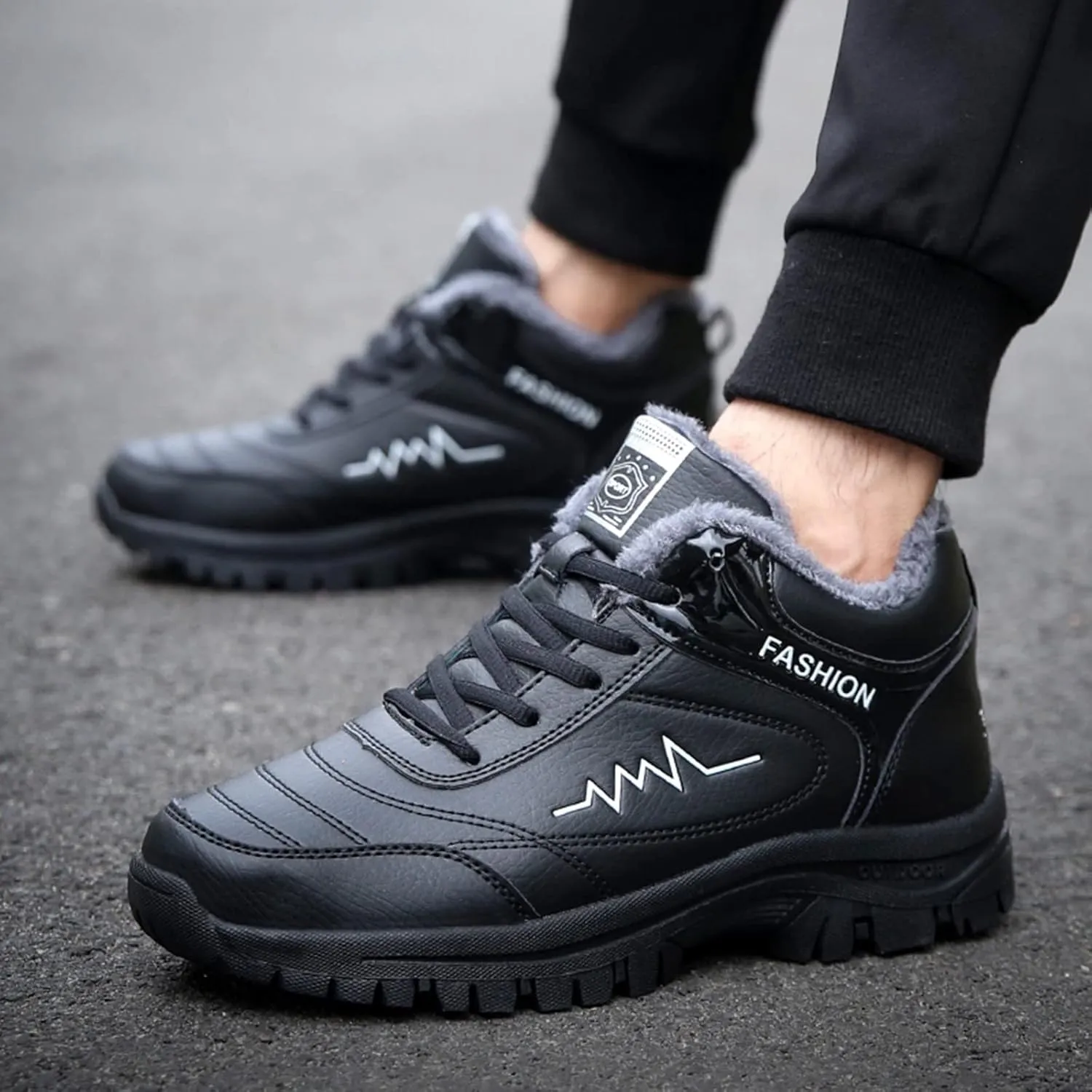 Snow Boots for Men Warm Furry Lined Footwear Waterproof Outdoor Casual Winter Boots Non-slip Lace Up Ankle Boots for Cold Weather Hiking Walking Boots