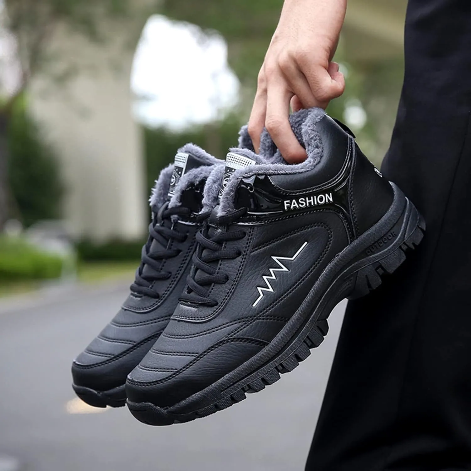 Snow Boots for Men Warm Furry Lined Footwear Waterproof Outdoor Casual Winter Boots Non-slip Lace Up Ankle Boots for Cold Weather Hiking Walking Boots