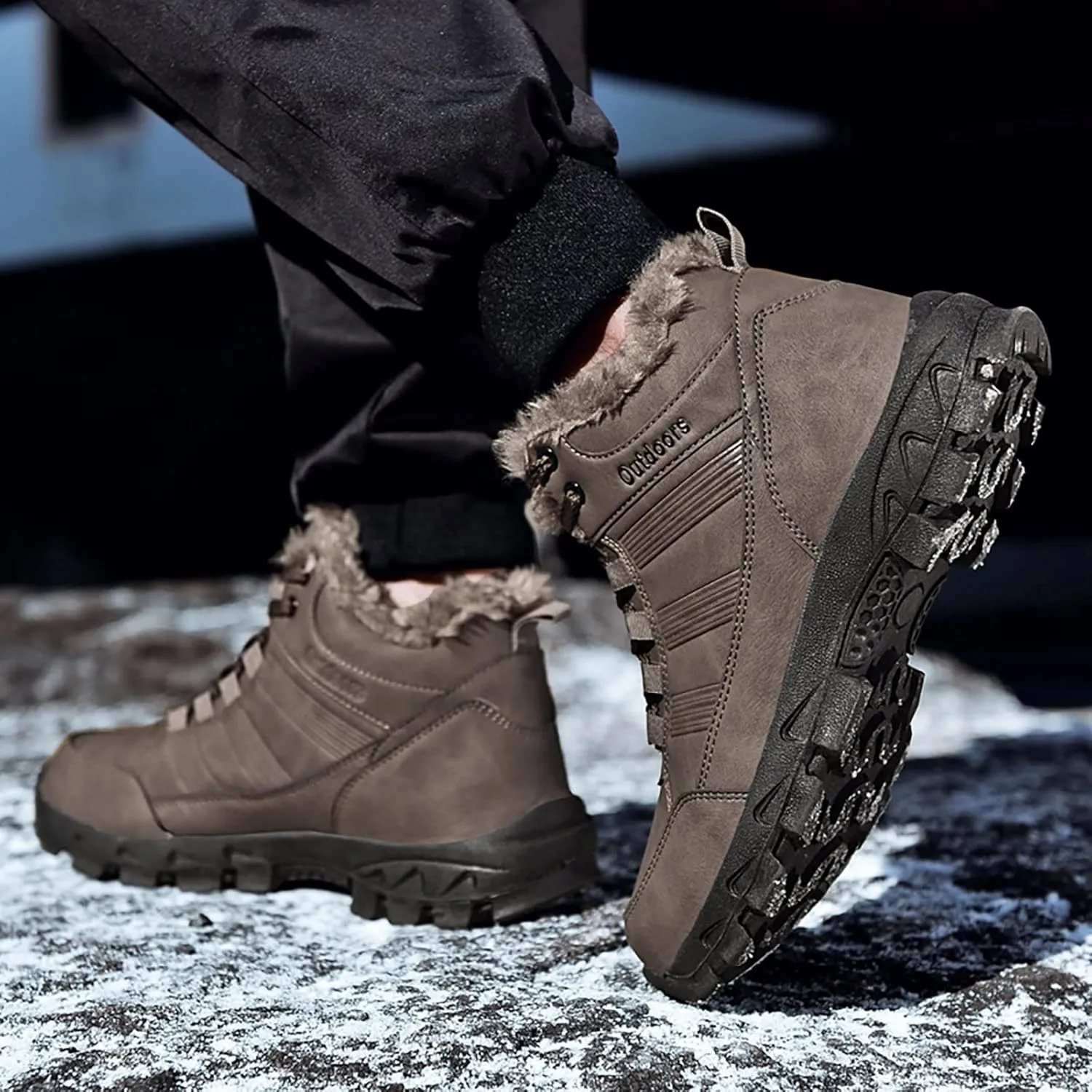 Snow Boots for Men Warm Furry Lined Footwear Waterproof Outdoor Lightweight Winter Boots Non-slip Lace Up Ankle Boots for Cold Weather Hiking Boot Trekking Boots