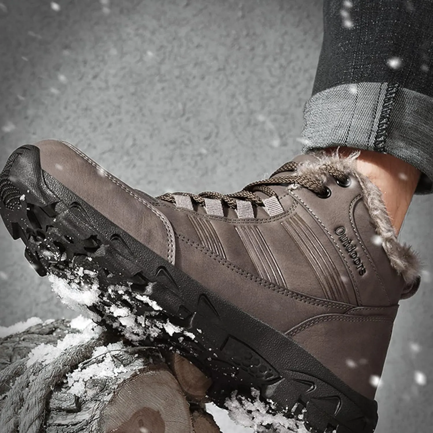 Snow Boots for Men Warm Furry Lined Footwear Waterproof Outdoor Lightweight Winter Boots Non-slip Lace Up Ankle Boots for Cold Weather Hiking Boot Trekking Boots