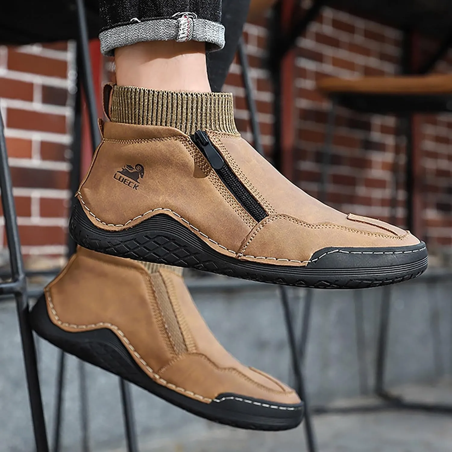 Snow Boots for Men Waterproof Warm Furry Lined Knit Calf Winter Boots Zipper Cold Weather Anti-Slip Ankle Boots Comfortable Slip on Lightweight Hiking Shoes