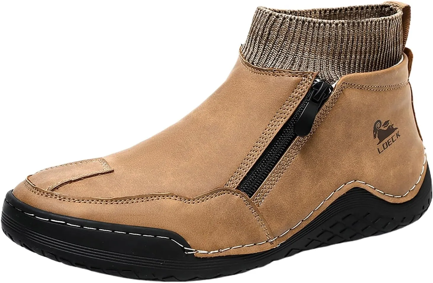 Snow Boots for Men Waterproof Warm Furry Lined Knit Calf Winter Boots Zipper Cold Weather Anti-Slip Ankle Boots Comfortable Slip on Lightweight Hiking Shoes