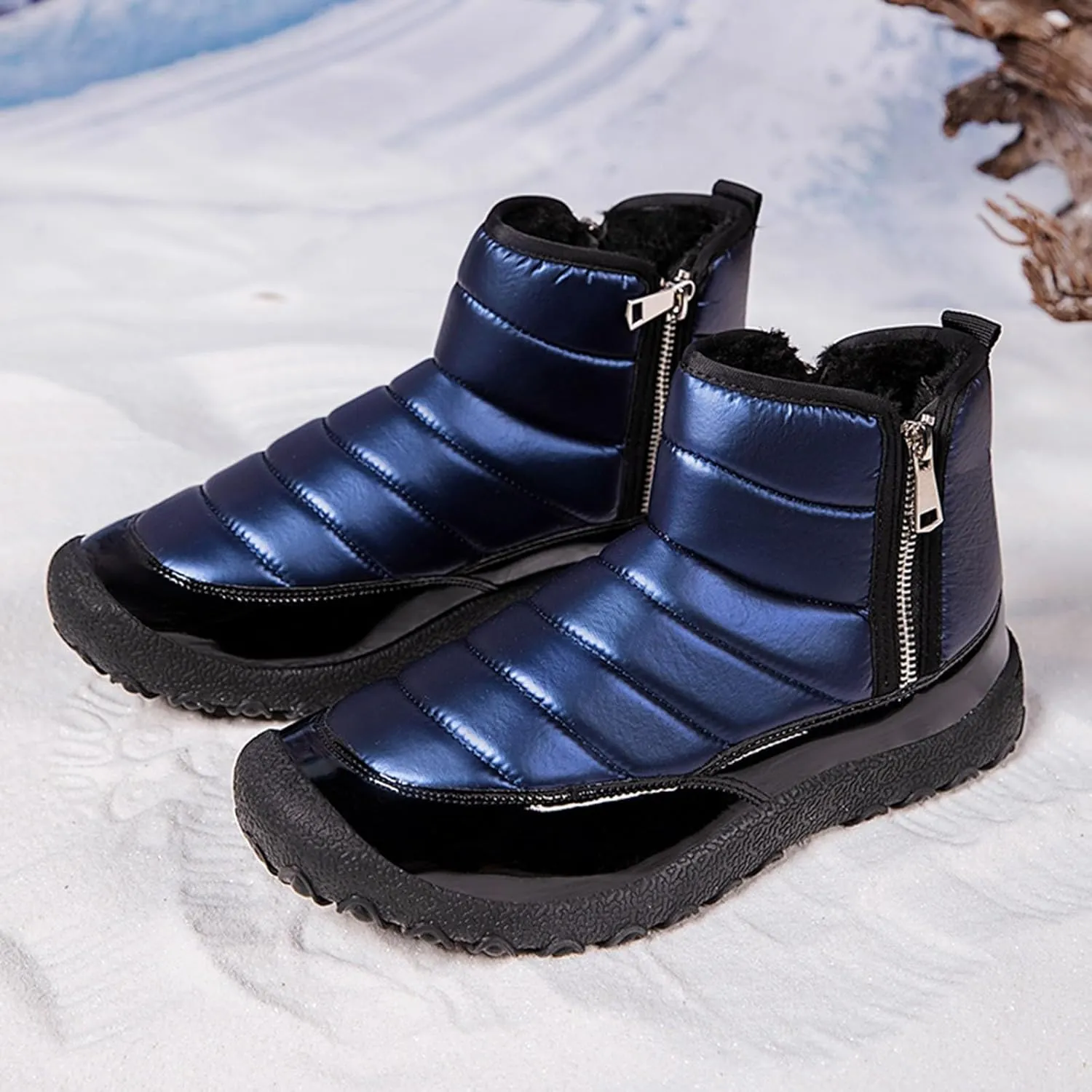 Snow Boots for Men Waterproof Warm Furry Lined Winter Boots Side Zipper Cold-Weather Non-Slip Ankle Boots Comfortable Slip on Hiking Walking Shoes Sneakers