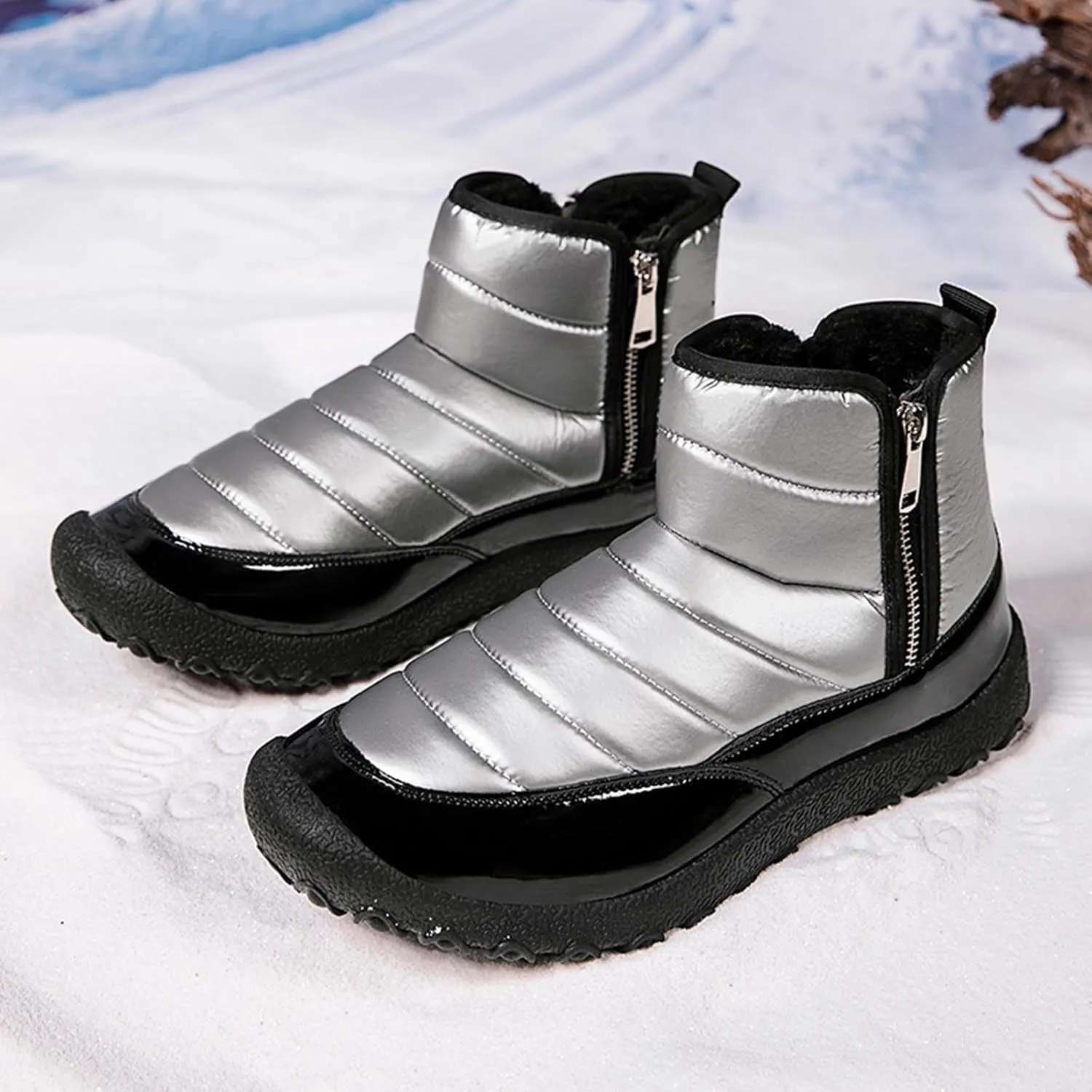 Snow Boots for Men Waterproof Warm Furry Lined Winter Boots Side Zipper Cold-Weather Non-Slip Ankle Boots Comfortable Slip on Hiking Walking Shoes Sneakers