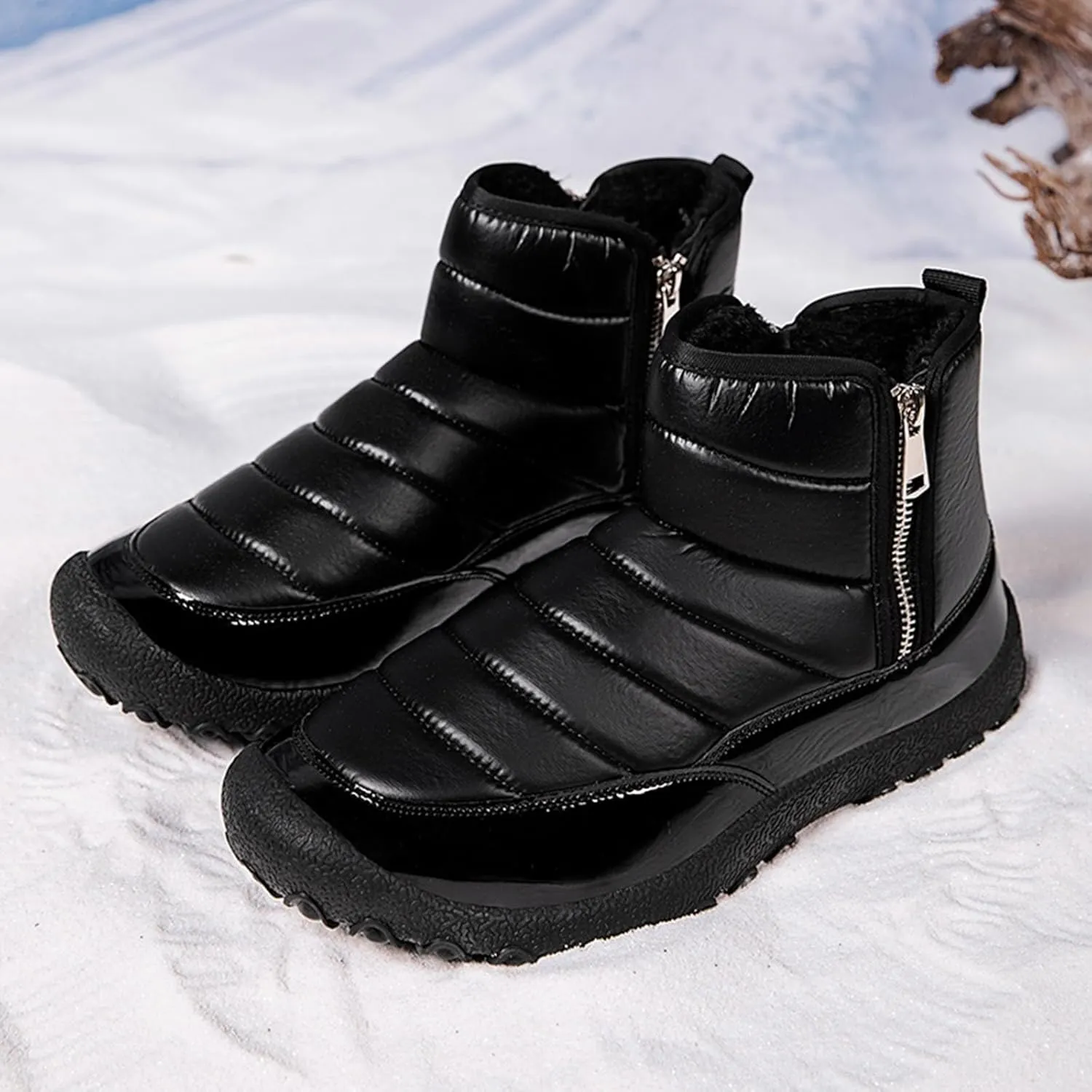 Snow Boots for Men Waterproof Warm Furry Lined Winter Boots Side Zipper Cold-Weather Non-Slip Ankle Boots Comfortable Slip on Hiking Walking Shoes Sneakers