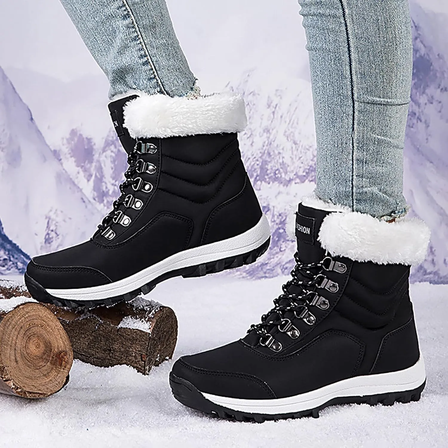Snow Boots for Women Warm Winter Boots Lace Up Ankle Boots Waterproof Mid Calf Boots for Walking Hiking