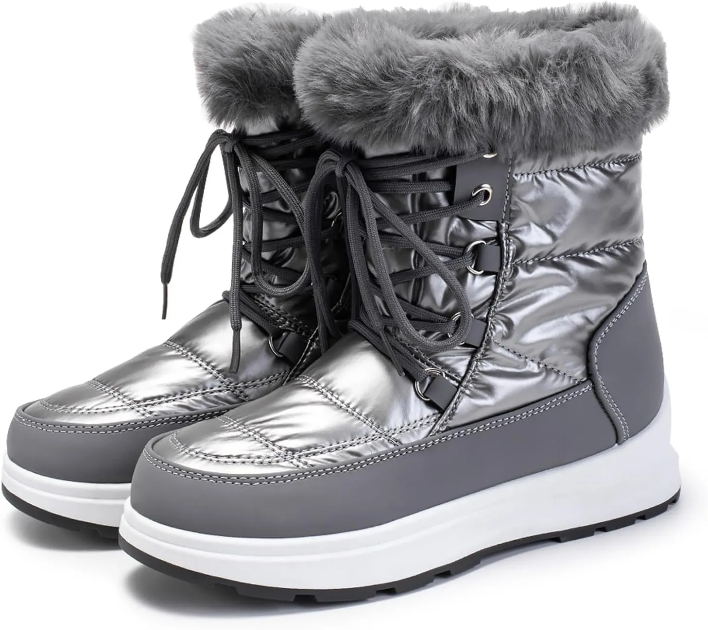Snow Boots for Women Waterproof Anti-slip Winter Boots Classic Fuzzy Fur Booties Lightweight Slip on Ankle Boots Ladies Walking Hiking Booties