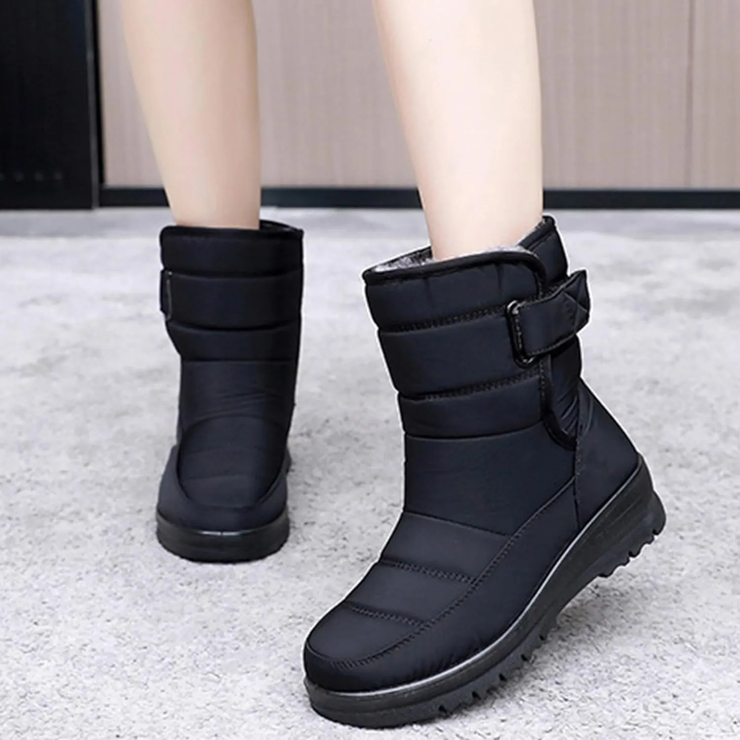Snow Boots for Women Waterproof Mid Calf Winter Boots Warm Fur Lined Booties Slip on Outdoor Ankle Boots Lace Up Ladies Lightweight Walking Hiking Boots