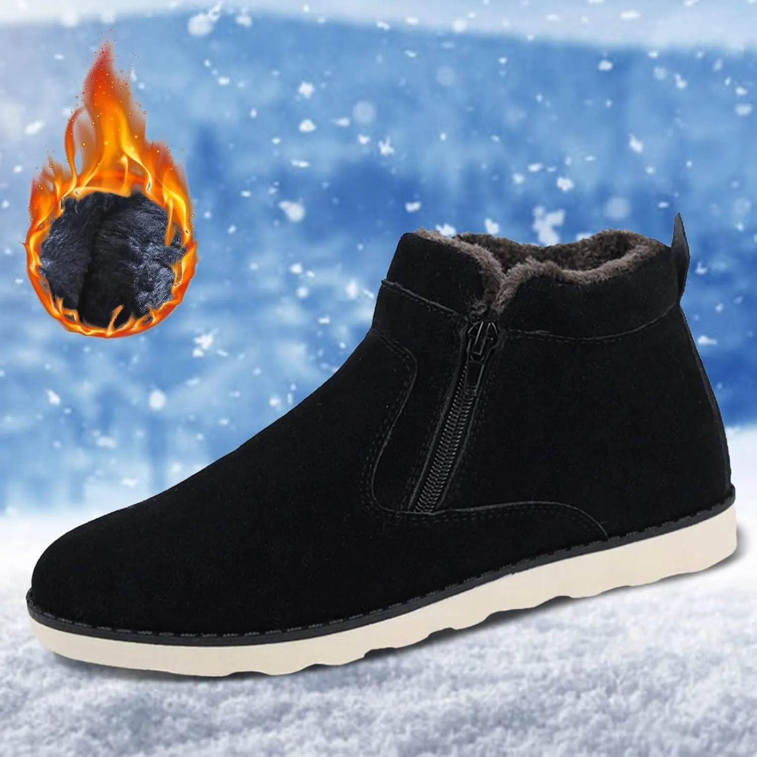 Snow Boots Men Warm Furry Lined Footwear Waterproof Outdoor Lightweight Winter Boots Non-slip Lace Up Ankle Boots for Cold Weather Hiking Boot Trekking Boots