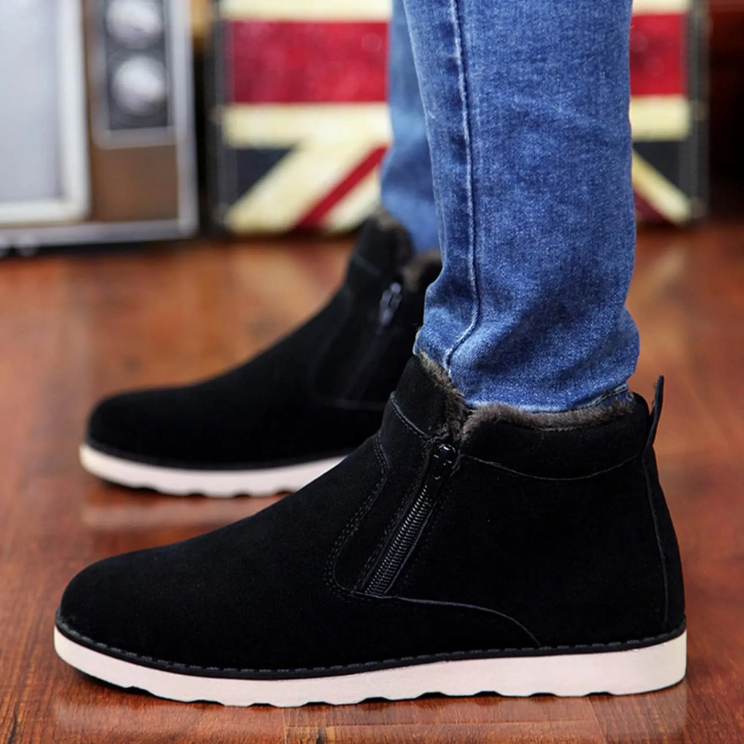 Snow Boots Men Warm Furry Lined Footwear Waterproof Outdoor Lightweight Winter Boots Non-slip Lace Up Ankle Boots for Cold Weather Hiking Boot Trekking Boots