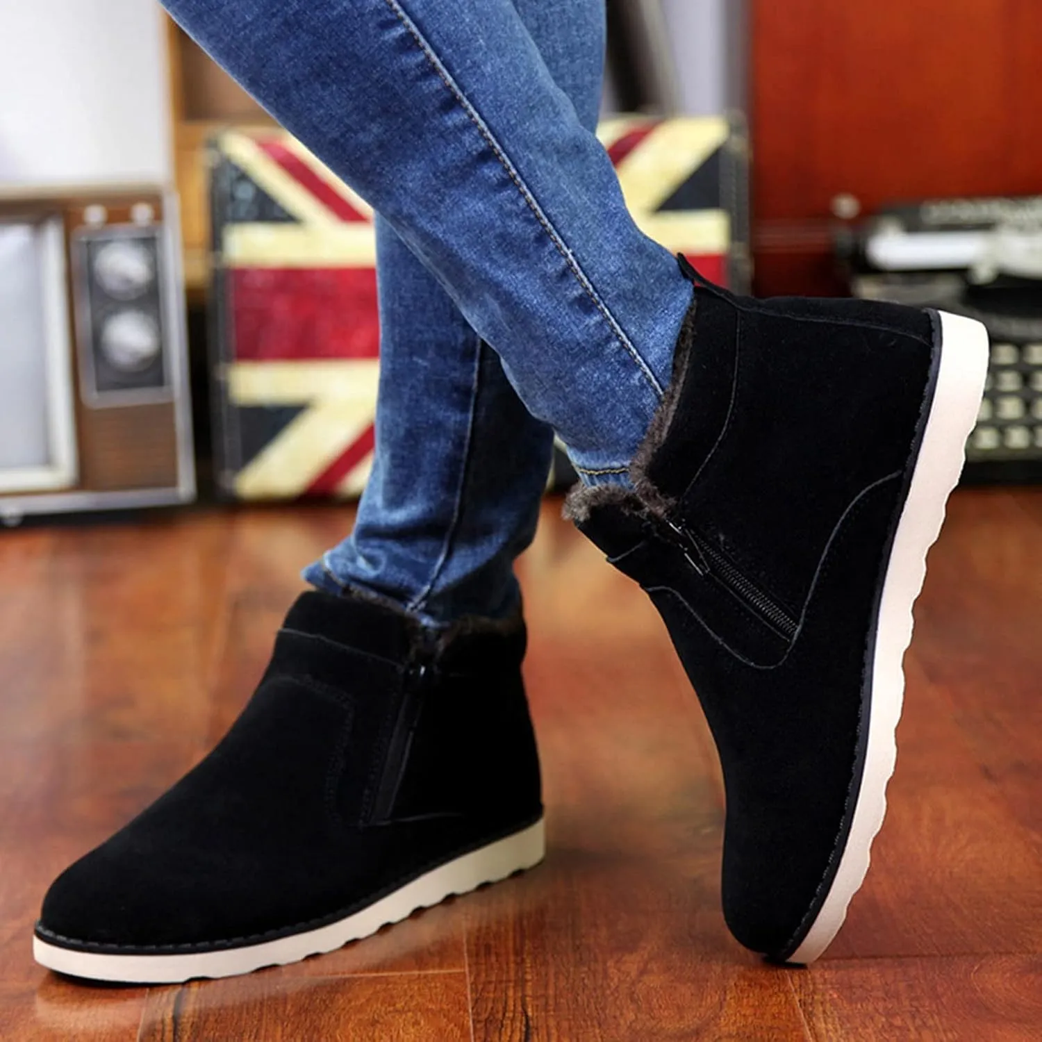 Snow Boots Men Warm Furry Lined Footwear Waterproof Outdoor Lightweight Winter Boots Non-slip Lace Up Ankle Boots for Cold Weather Hiking Boot Trekking Boots