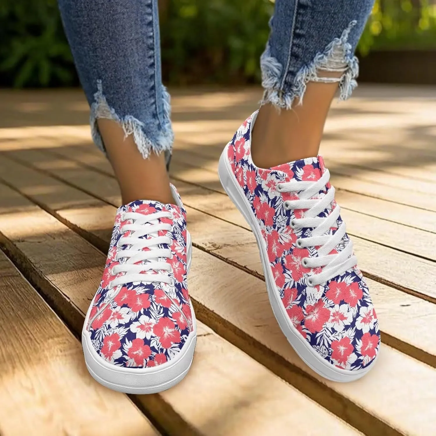 Womens Canvas Sneakers Flower Shoes for Women Comfortable & Trebdy Low Top Shoes