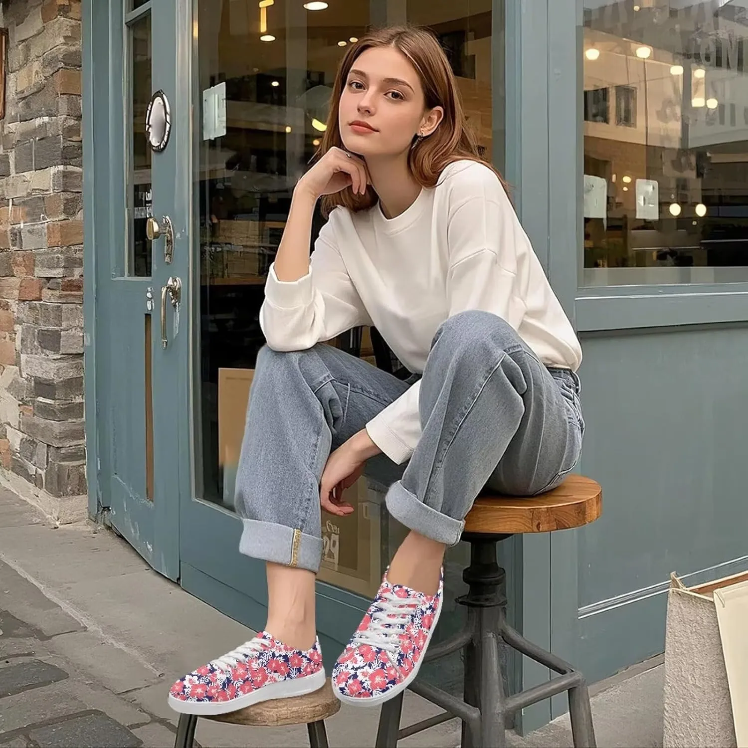 Womens Canvas Sneakers Flower Shoes for Women Comfortable & Trebdy Low Top Shoes