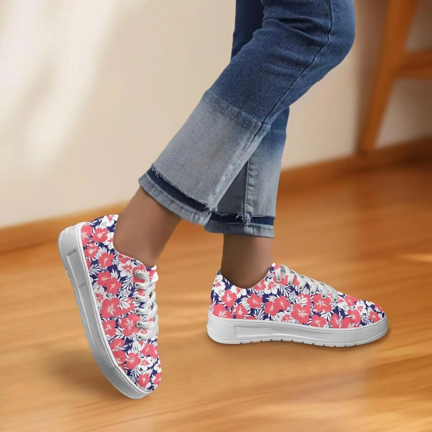 Womens Canvas Sneakers Flower Shoes for Women Comfortable & Trebdy Low Top Shoes