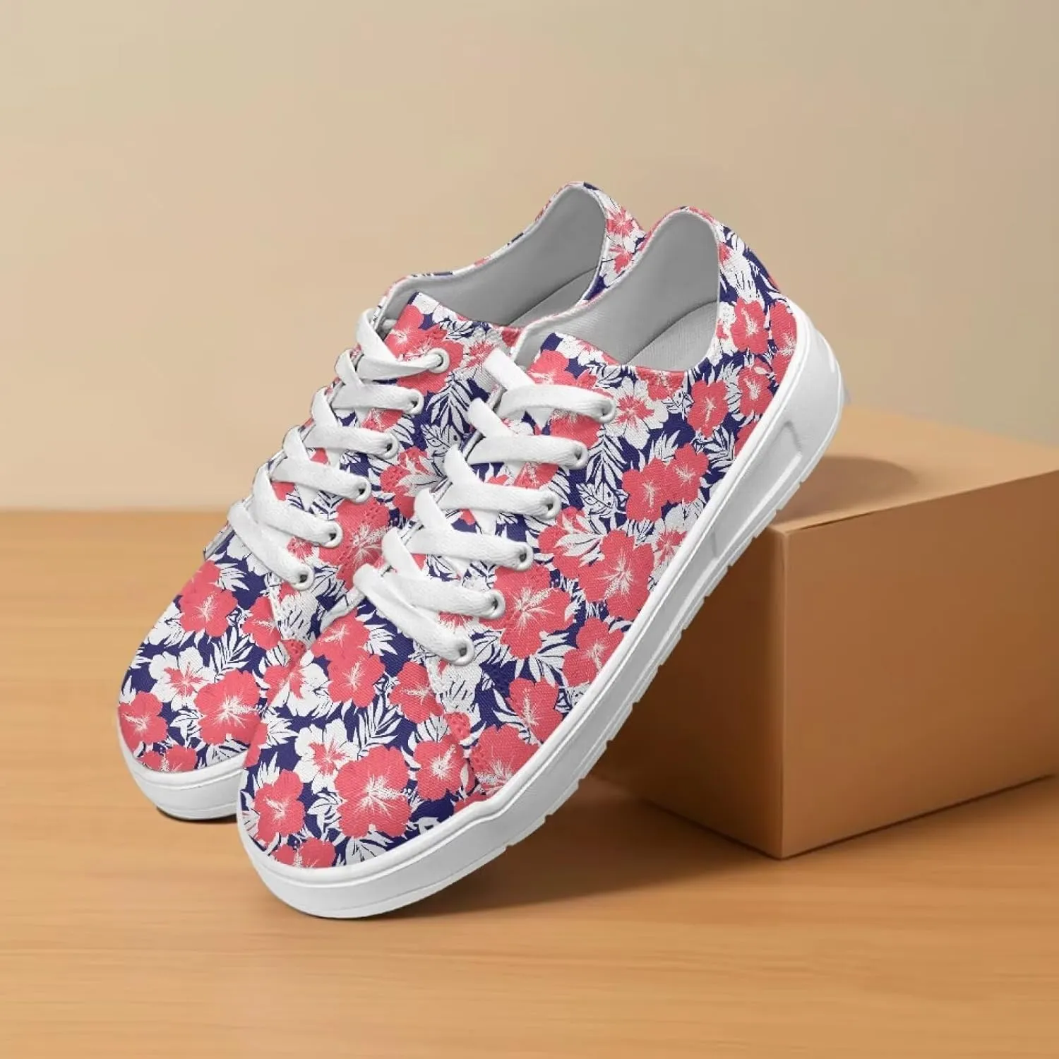 Womens Canvas Sneakers Flower Shoes for Women Comfortable & Trebdy Low Top Shoes