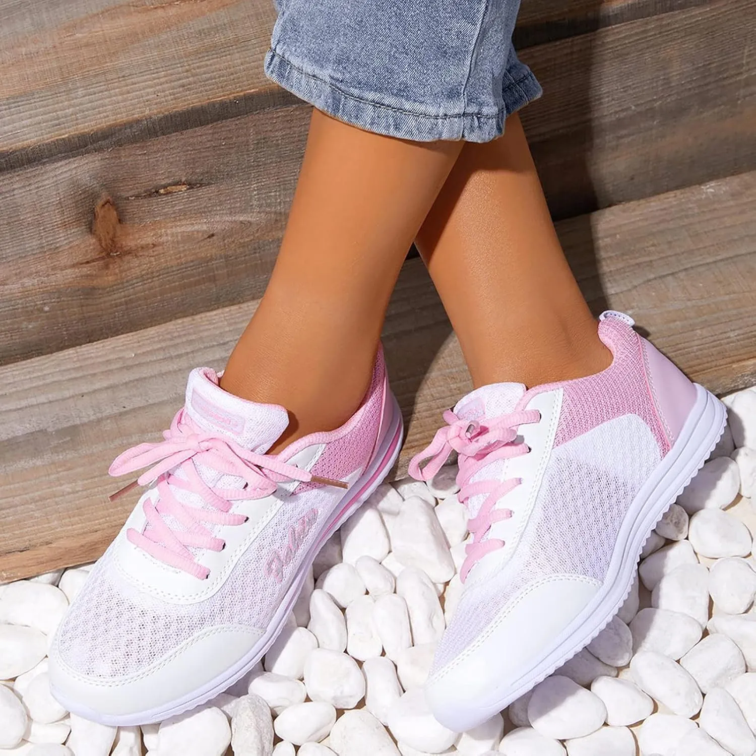 Womens Lace Up Walking Shoes Memory Foam Lightweight Comfort Tennis Shoes Womens Sport Women's Shoes Casual White Sneakers Steel Toe Tennis Shoe Trainers Shoe