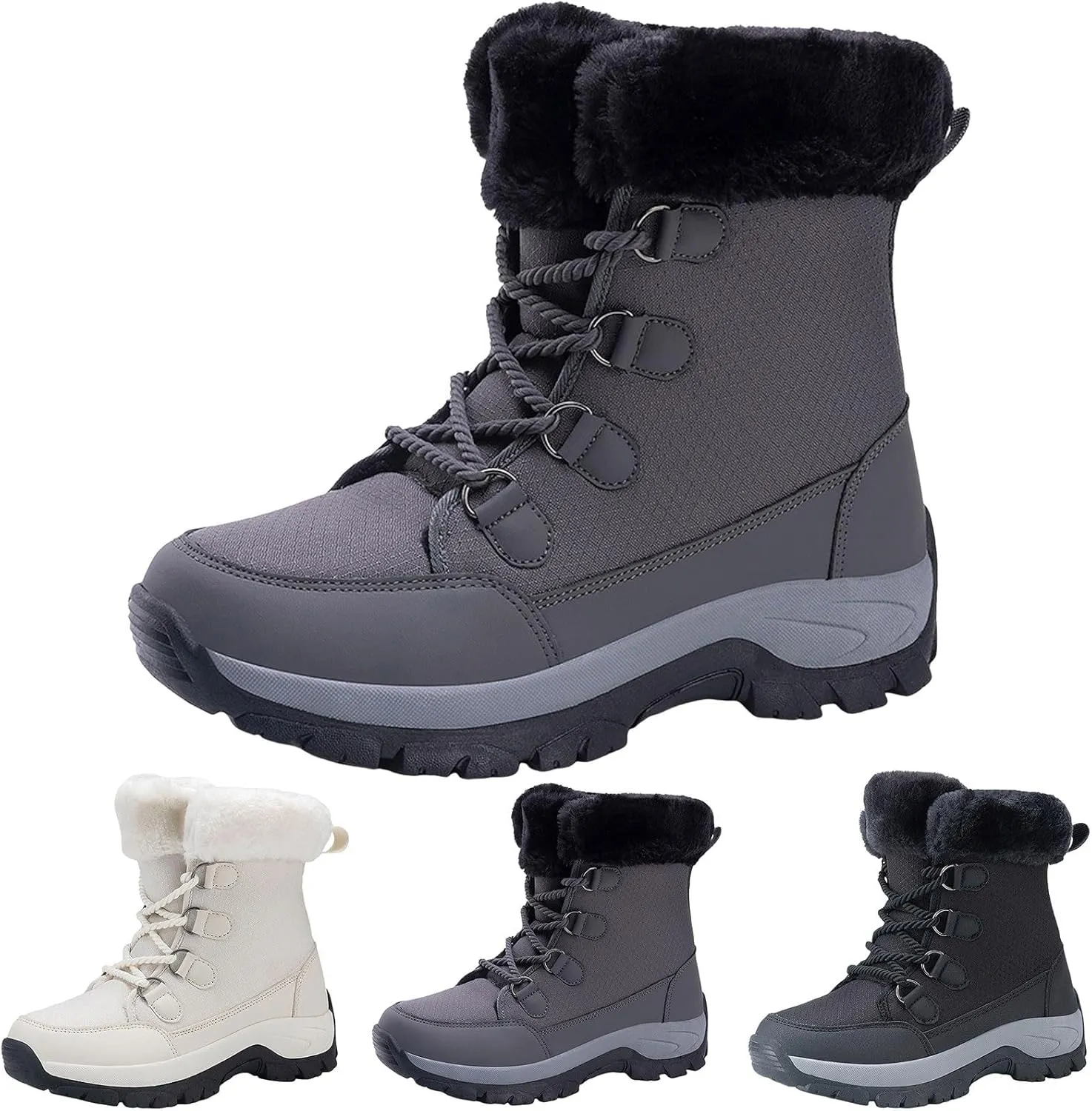 Womens Snow Boots Waterproof Winter Boots Lace Up Anti-slip Warm Fur Booties Winter Warm Outdoor Ankle Boots Thickening Winter Shoes Walking Hiking Boots
