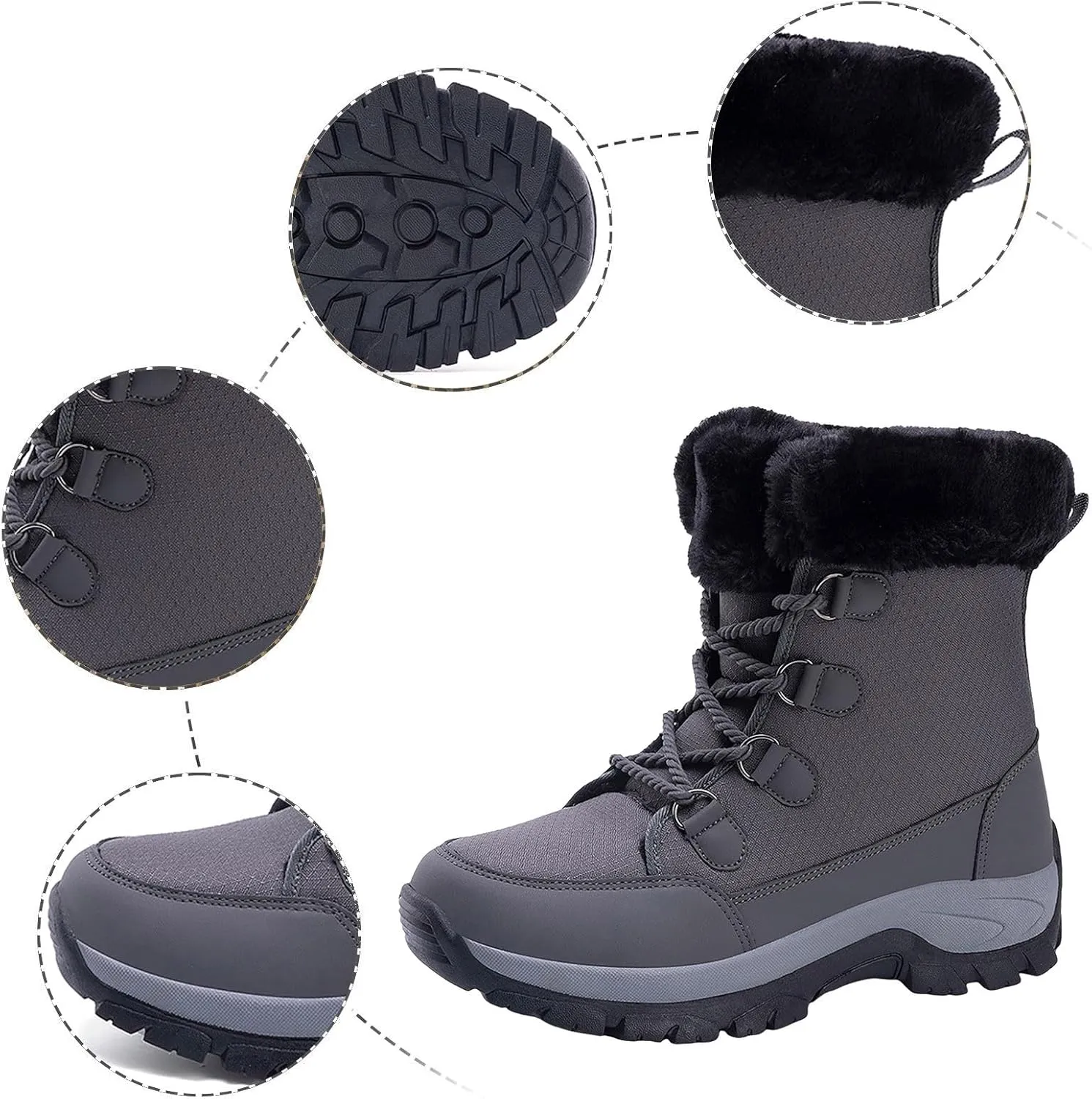 Womens Snow Boots Waterproof Winter Boots Lace Up Anti-slip Warm Fur Booties Winter Warm Outdoor Ankle Boots Thickening Winter Shoes Walking Hiking Boots