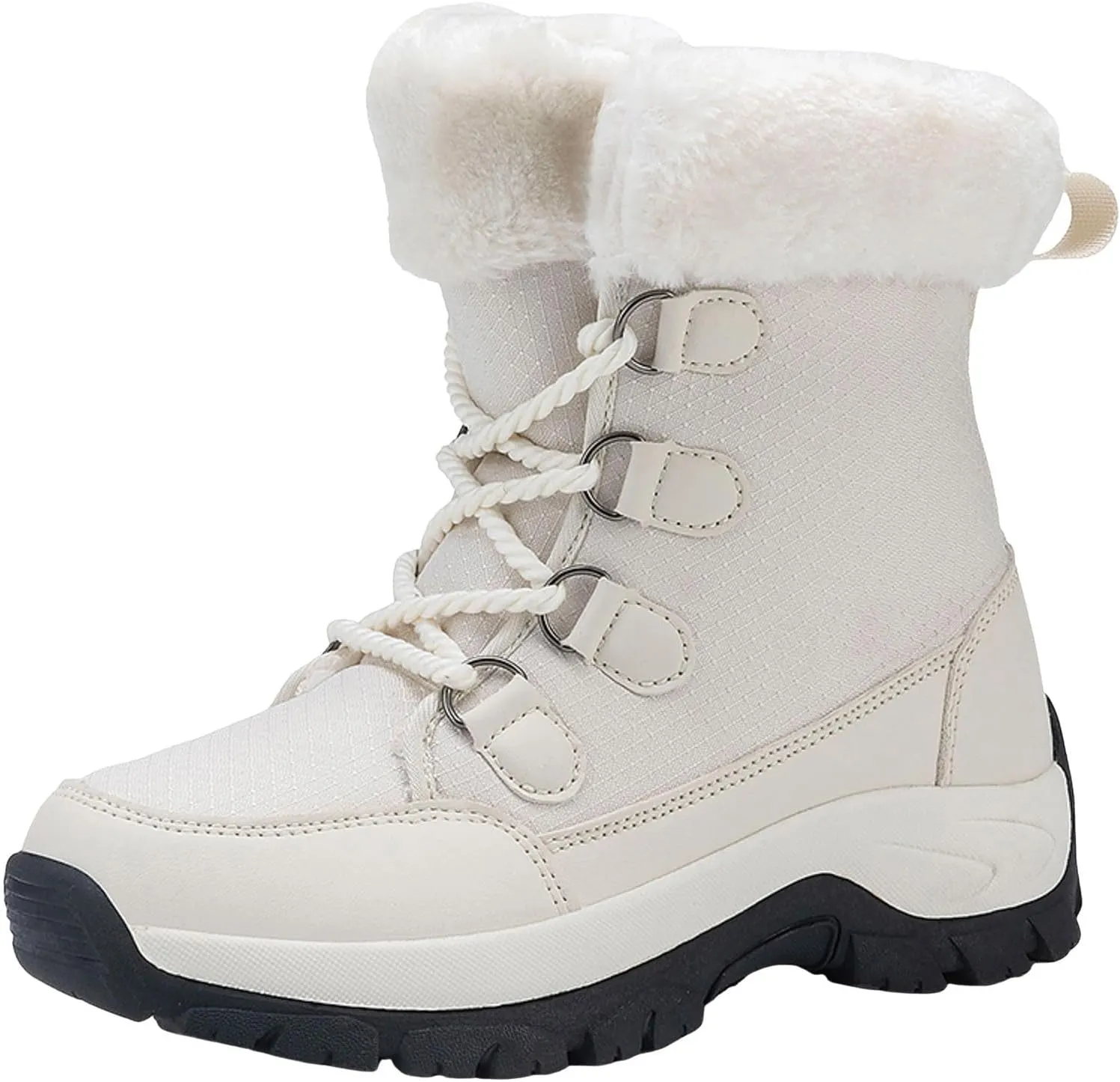 Womens Snow Boots Waterproof Winter Boots Lace Up Anti-slip Warm Fur Booties Winter Warm Outdoor Ankle Boots Thickening Winter Shoes Walking Hiking Boots
