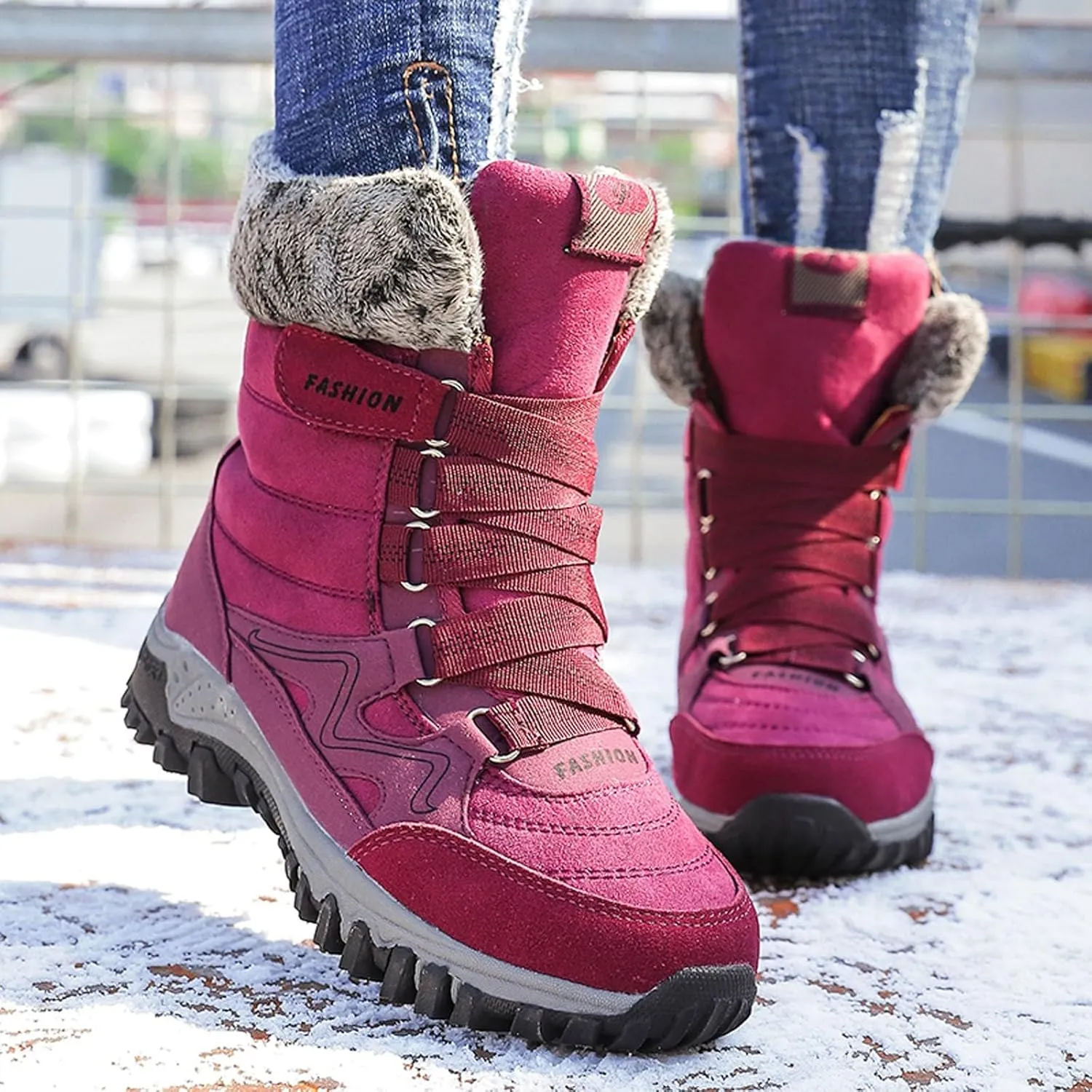 Womens Snow Boots Waterproof Winter Boots Outdoor Hiking Ankle Boot With Fur Lined Non Slip Warm Boots