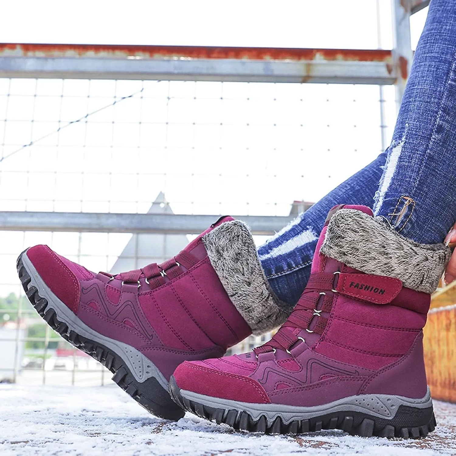 Womens Snow Boots Waterproof Winter Boots Outdoor Hiking Ankle Boot With Fur Lined Non Slip Warm Boots