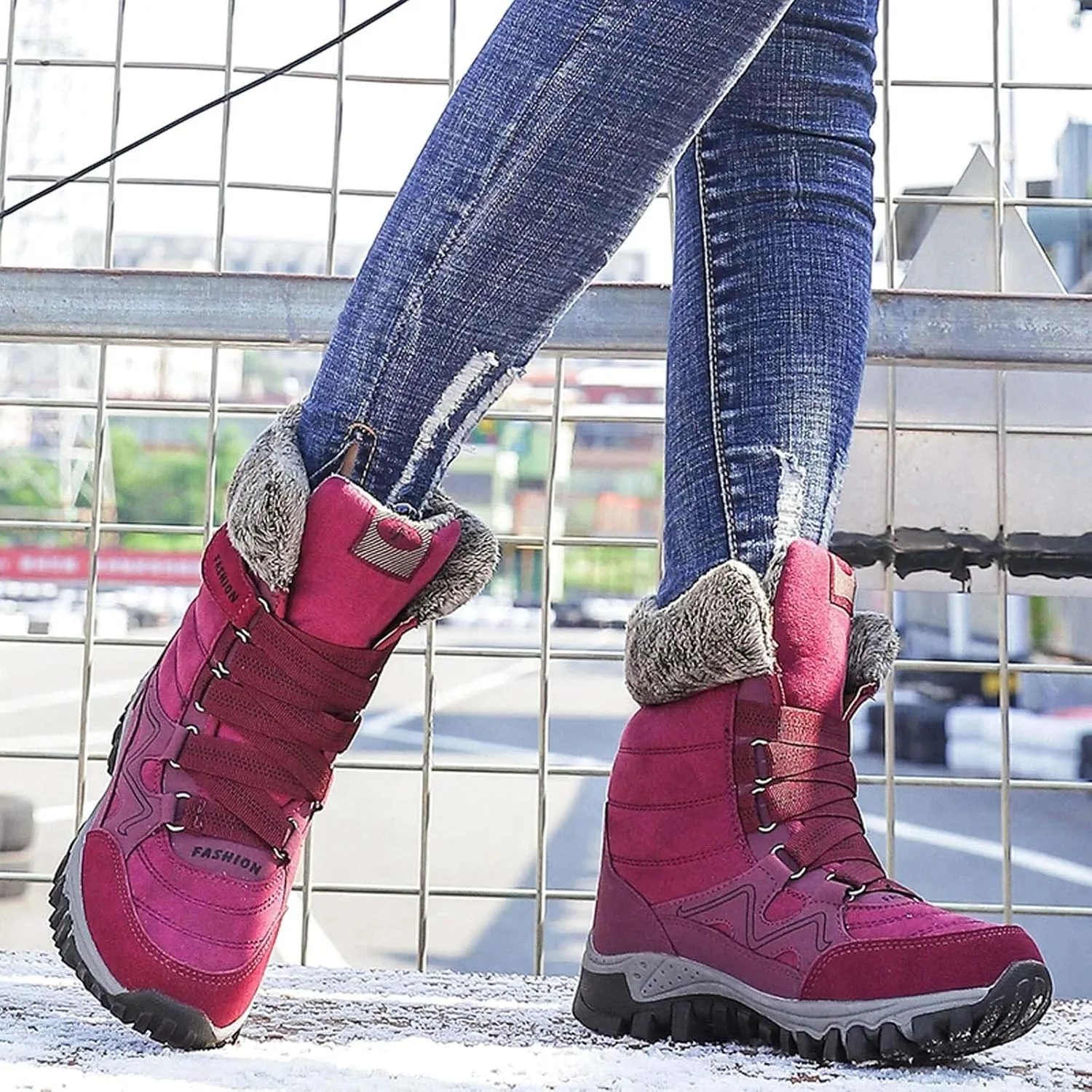 Womens Snow Boots Waterproof Winter Boots Outdoor Hiking Ankle Boot With Fur Lined Non Slip Warm Boots