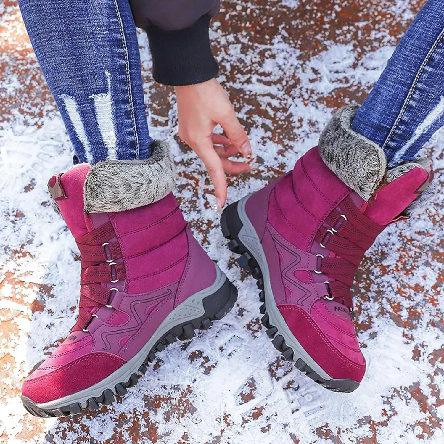 Womens Snow Boots Waterproof Winter Boots Outdoor Hiking Ankle Boot With Fur Lined Non Slip Warm Boots