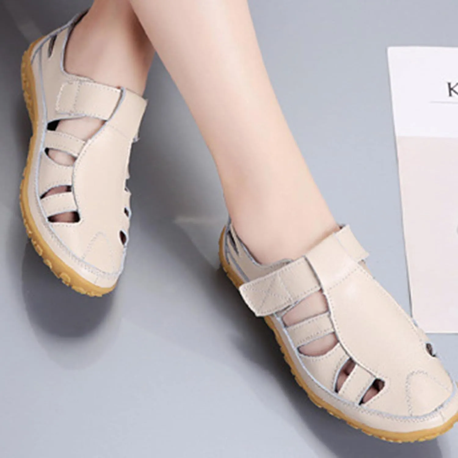 Women's Wedge Sandals Summer Dressy Closed Toe Hollow Out Bohemia Gladiator Shoes Comfortable Softsole Flat Beach Fisherman Sandals