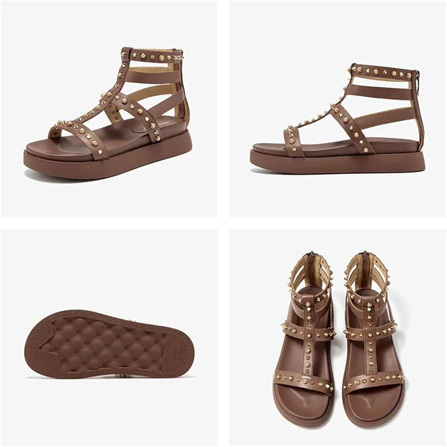 Women's Zipper Gladiator Sandals - Metal Decor Open Toe Platform Summer Shoes