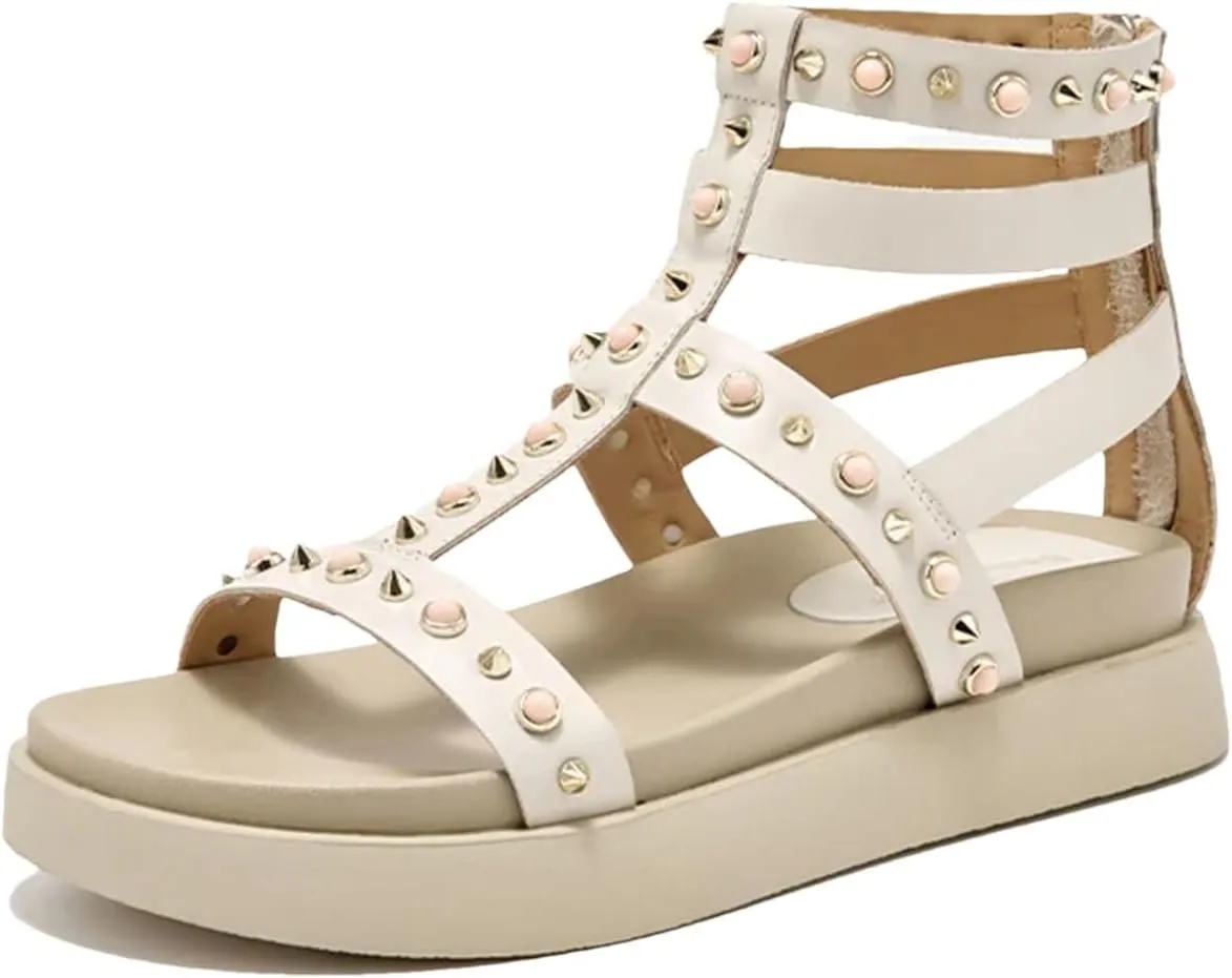 Women's Zipper Gladiator Sandals - Metal Decor Open Toe Platform Summer Shoes