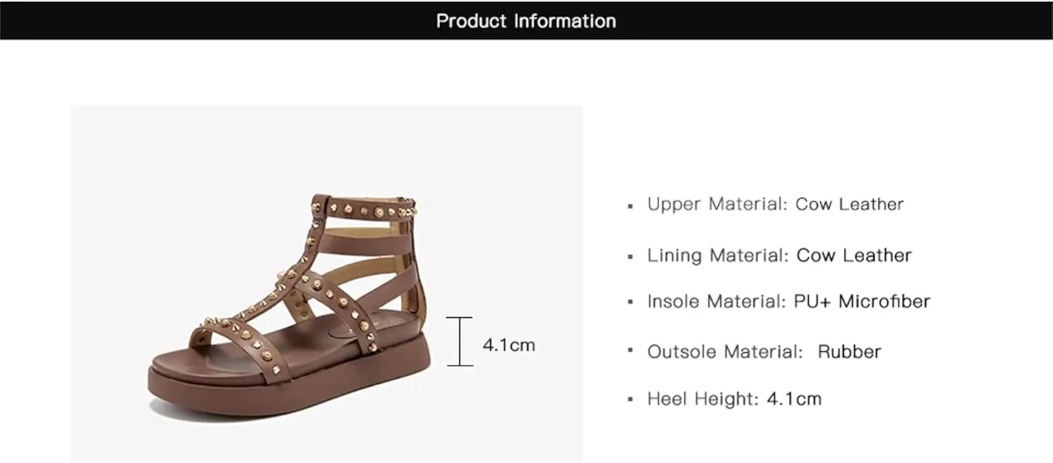 Women's Zipper Gladiator Sandals - Metal Decor Open Toe Platform Summer Shoes
